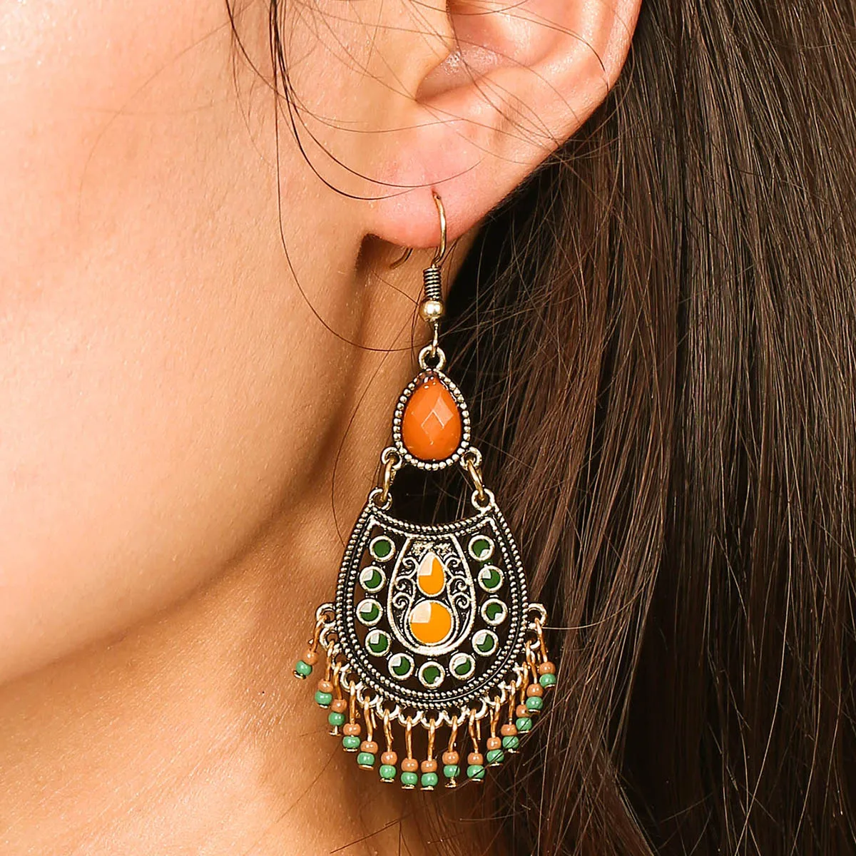 Fashion casual vintage Bohemian style peacock pendant earrings vintage earrings for ladies Big eardrops in exaggerated style