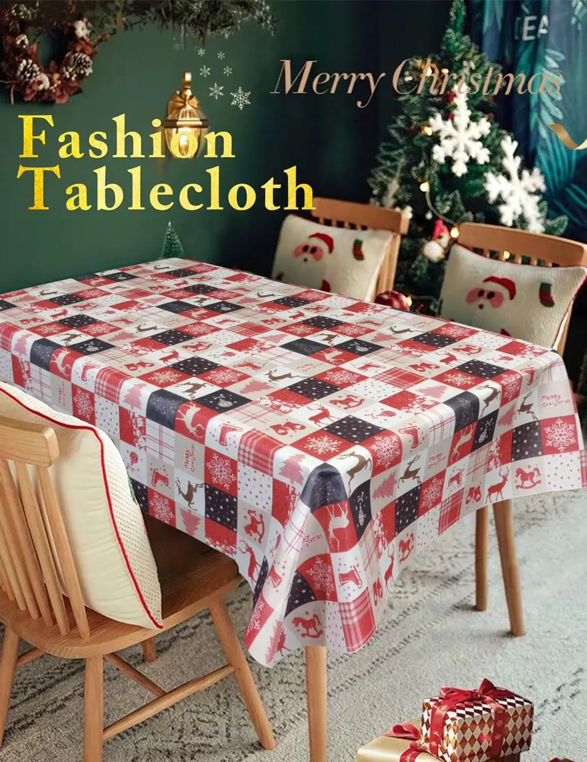 

Christmas Dinner Tablecloth Rectangle Decorative Table Covers Restaurant Dinning Hall Decoration Xmas Santa Pattern Table Cloth