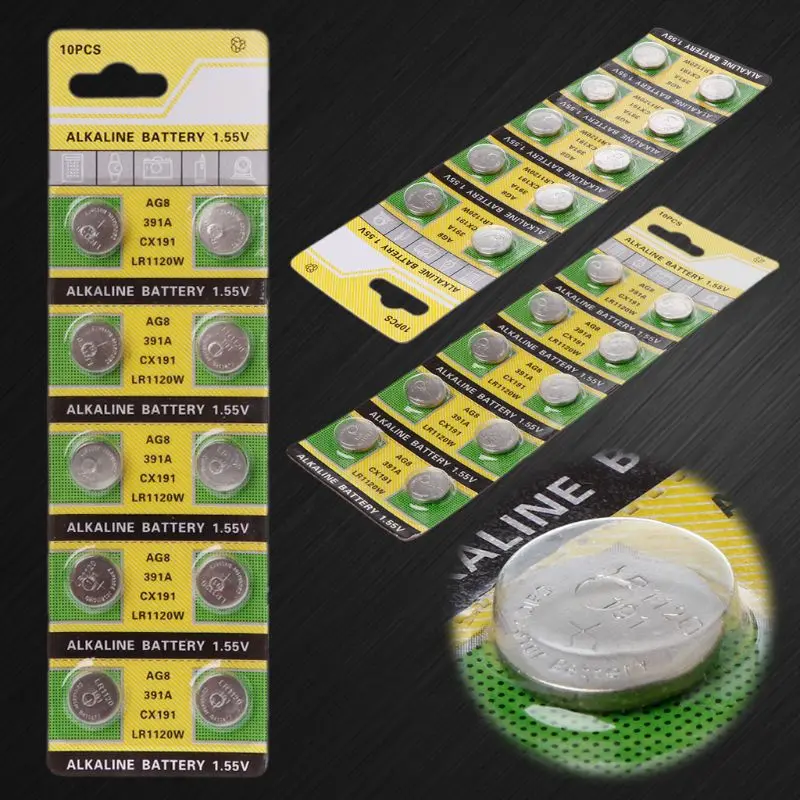 10 шт. батарейки для часов AG8 1 55 в литий-ионные кнопочные LR1120 391 SR1120 191 LR55 игрушки