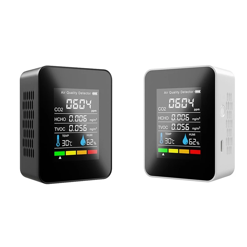 

5 In1 CO2 Meter Digital Temperature Humidity Tester Carbon Dioxide Detector Air Quality Monitor TVOC HCHO Analyzer