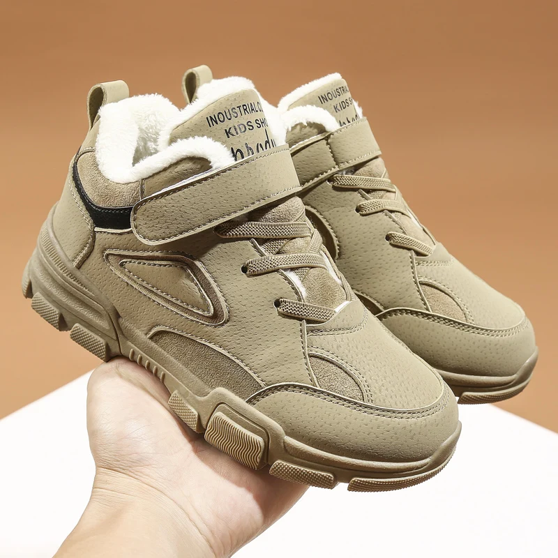 XZVZ-Botas gruesas para ni&ntilde;os y ni&ntilde;as, zapatos de algod&oacute;n antideslizantes para mantener el calor en invierno, parte superior de cuero delicado-5