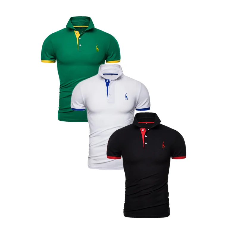 T02-3pcs-14 Modis, брендовая одежда, 3 шт., 65% хлопок, футболка для мужчин, одноцветная, облегающая, короткий рукав, с вышивкой жирафа, футболки для мужчин, pologiraf - Цвет: T02-3pcs-14