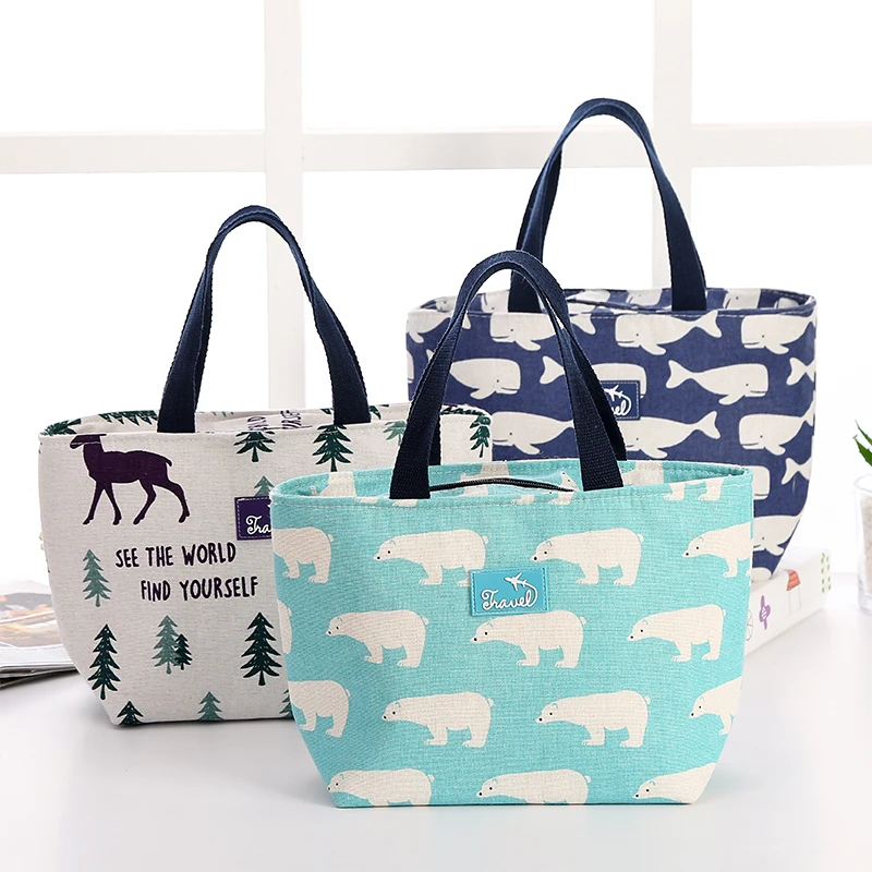

Large Lunch Bags Canvas Thermal and Cooler Food Storage Bags with Handle Velcro Folding Organizer for School and Office