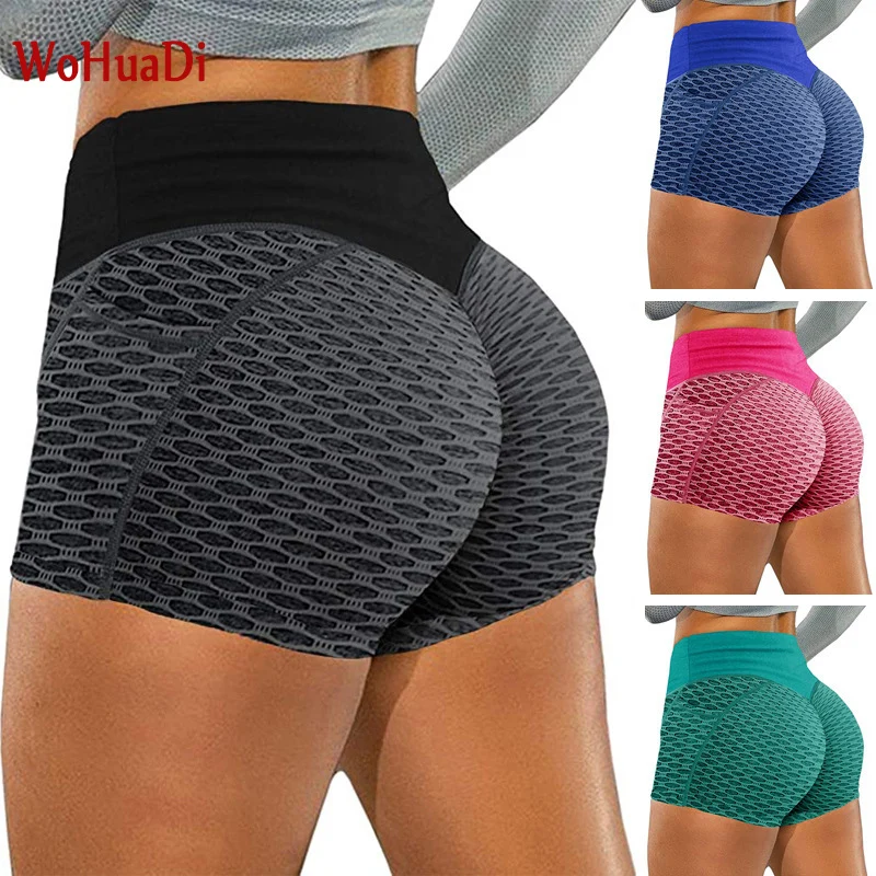 

WOHUADI Summer High Waist Sports Leggings Yoga Pant Sexy Women Clothing Sweatpants Patchwork Side Pockets Three Point Shorts