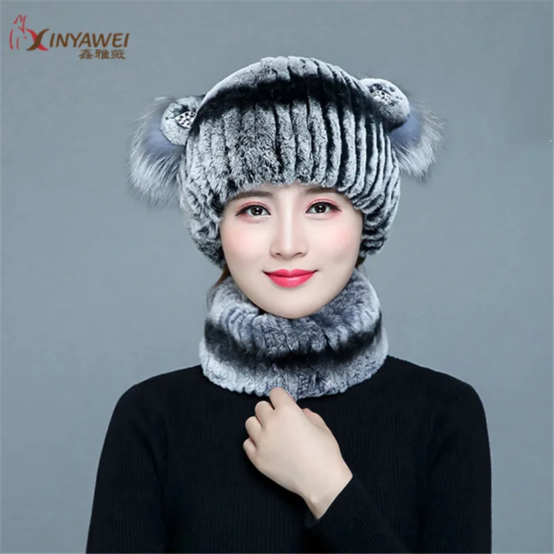 Женская шапка с имитацией меха кролика Рекс Русская Шапка ушками кошки зимняя