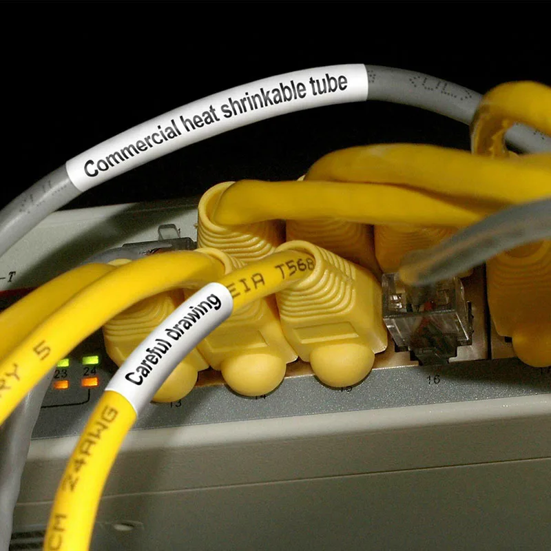 

1.5 meters Label Tapes For brother PT-E300VP PT-E550WVP Heat Shrinkable White+Black Durable
