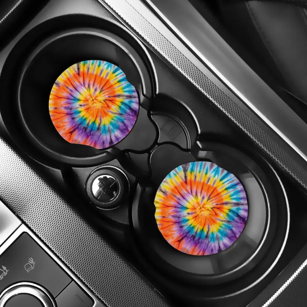 

INSTANTARTS Color Tie Dye Pattern Anti Slip Car Protector Car Cup Holder Coasters Small Car Accessories Car Drinks Coasters