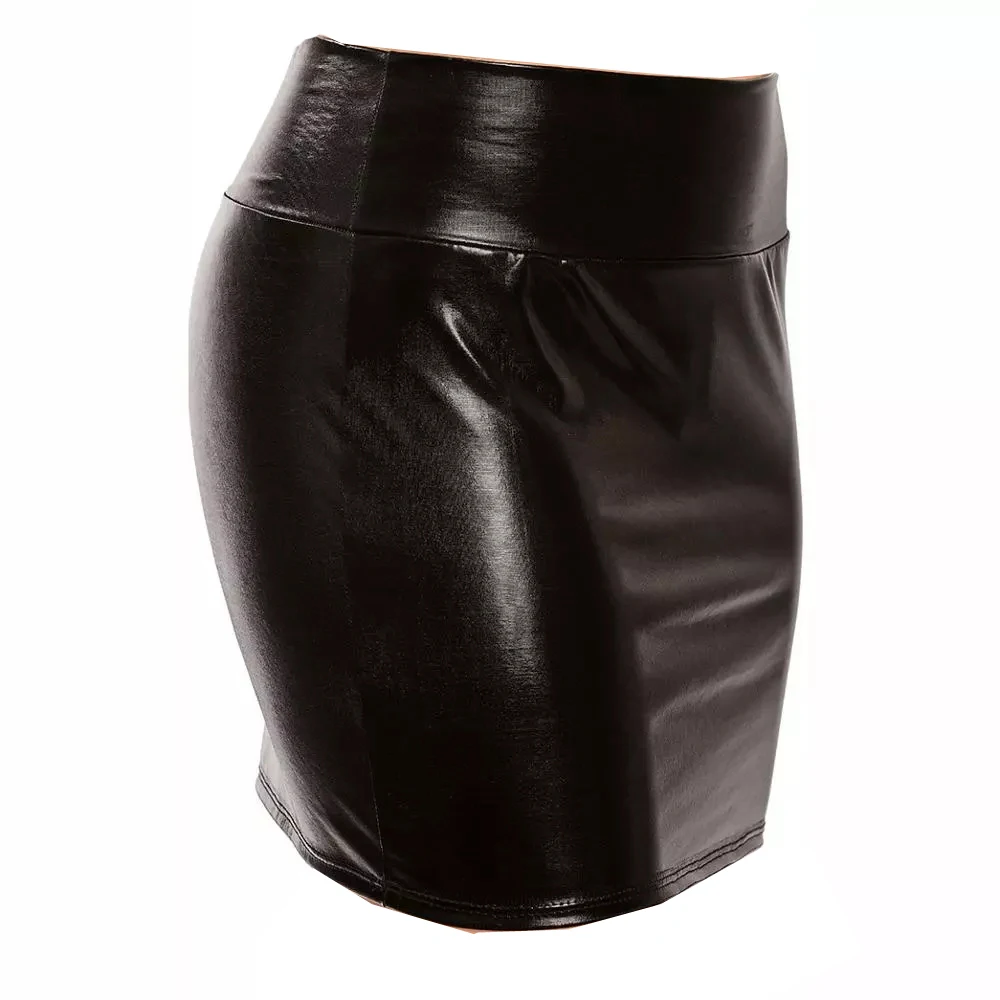 Юбка-карандаш из искусственной кожи с завышенной талией и оборками | Женская