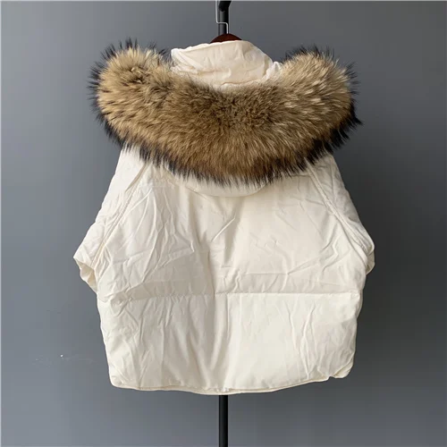 Cream raccoon fur 1 MAOMAOFUR женский пуховик на утином пуху, зима, Модная стильная Толстая парка с воротником из натурального меха, теплая верхняя одежда на белом утином пуху - Цвет: Cream raccoon fur 1