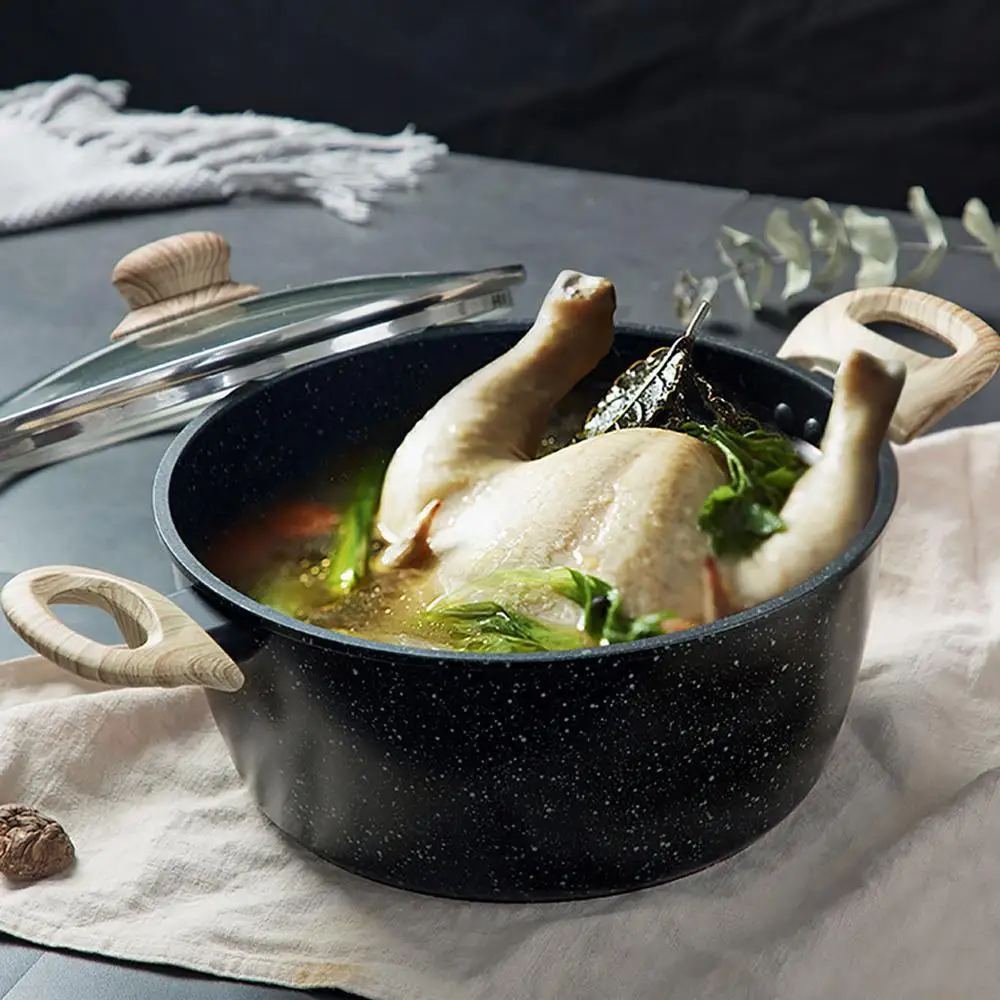 

Большая суповая кастрюля с ручкой, антипригарная Кастрюля, домашняя кухонная посуда, кастрюля для индукционной плиты и тушения с крышкой