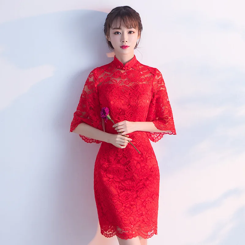 Женское короткое Кружевное платье Ципао в китайском стиле|Чонсамы| |
