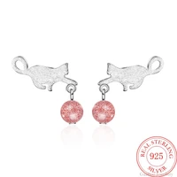high quality 925 sterling silver crystal strawberry earrings pretty cat studs earring women girl ladies jewelry wedding gift