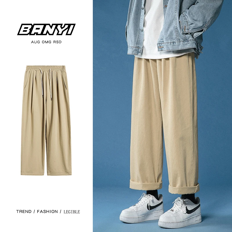 

Legible 2021 Women Pant Casual Cotton Wide Leg Pants Retro Ankle Length Elastic Waist Loose Trousers Female