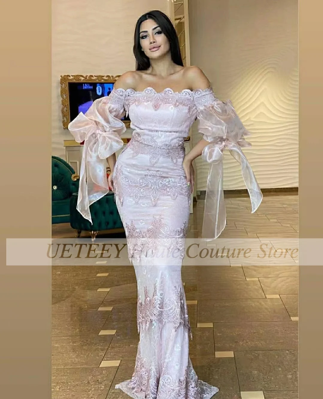 

Elegant Boat Neck Evening Dress Floor-Length Mermaid Three Quarter Formal Prom Dresses Robes De Soirée