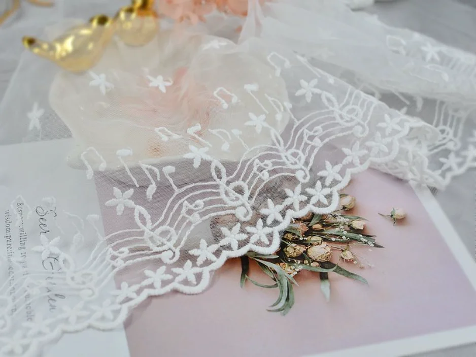 1 м/лот ширина 13 см изящные белые ноты Кружевная аппликация отделка Лента вышитая