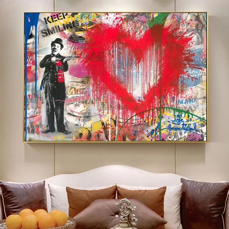 Рисунок Бэнкси граффити красное сердце холст постеры и принты уличная Настенная