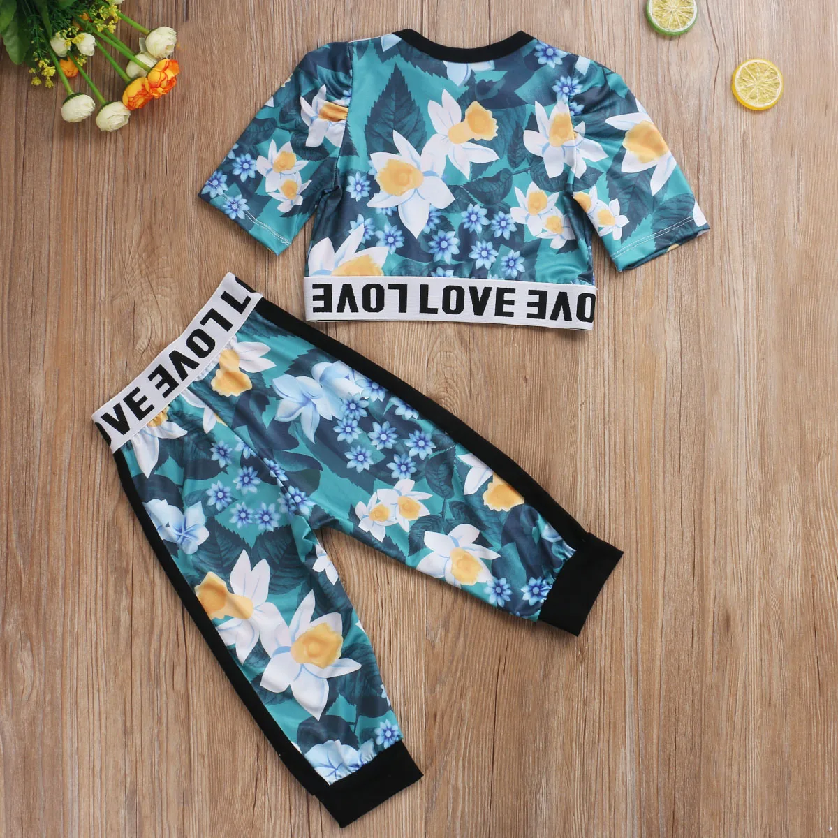 

Kids Baby Girls Summer Casual Floral Print Round Neck Long Sleeve Crop Top + Trousers 2pc Set 0-5Y