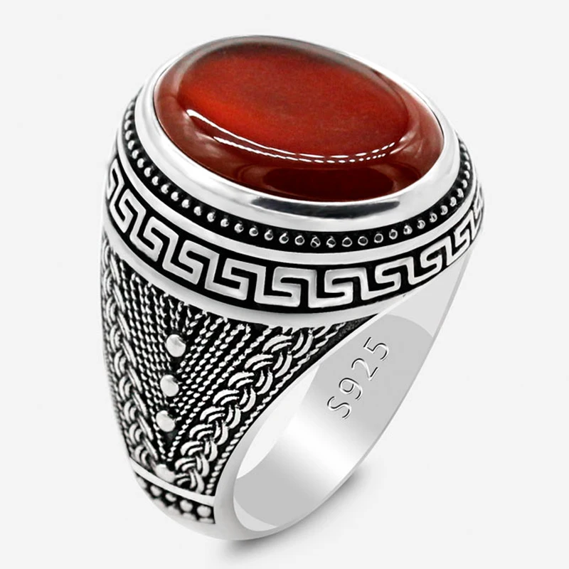 Натуральный красный агат камень кольцо для Для мужчин 925 пробы серебро Винтаж