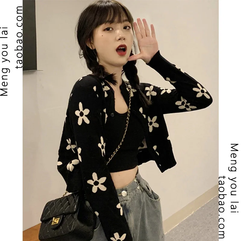 

Осенне-зимний новый стиль универсальный вязаный кардиган женская одежда пальто дизайнерская нишевая верхняя одежда короткий цветочный