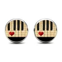 fashion music piano stud earrings sheet music ear studs black and white keyboard jewelry glass dome earrings musician handmade