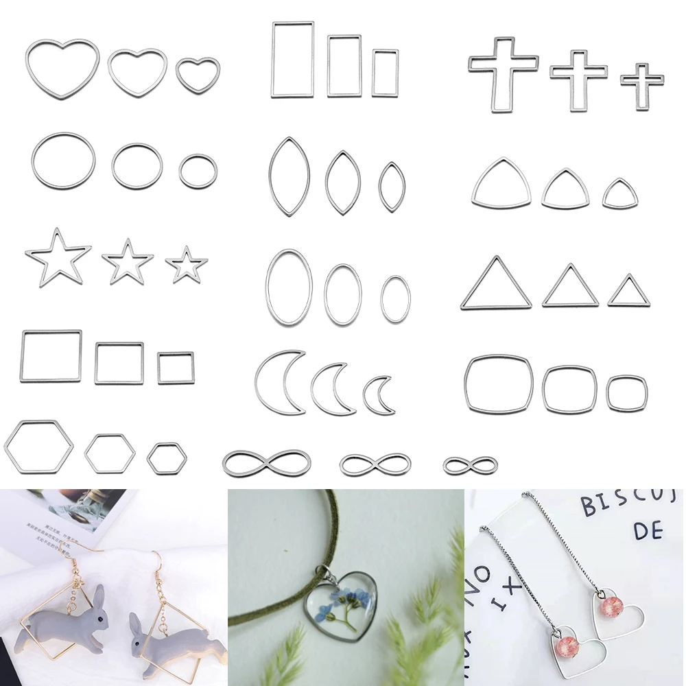 

30pcs Hollow Stainless Steel Geometric Bezel Frame Charms Pendants For DIY Earring Necklace Jewelry Making Findings Accessories