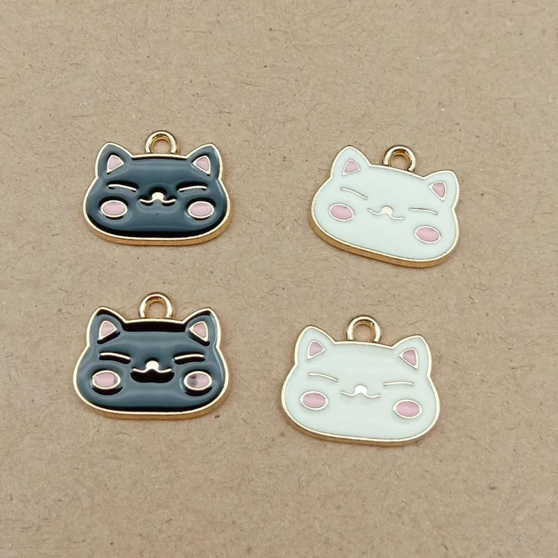 10 шт./упак. очаровательные металлические подвески с эмалью в виде милого кота