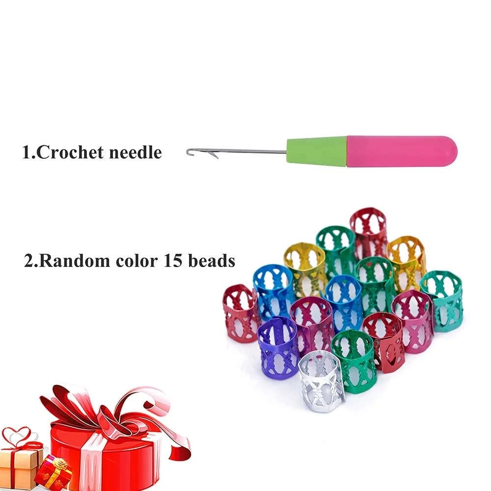 

Crochet Needle and Random Color 15 Beads Plastic Crochet Hook Needles for Jumbo Braiding Hair and Crochet Braids