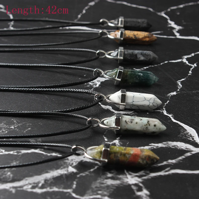 Ожерелья LanLi с шестиугольной колонкой подвески из натурального кристалла