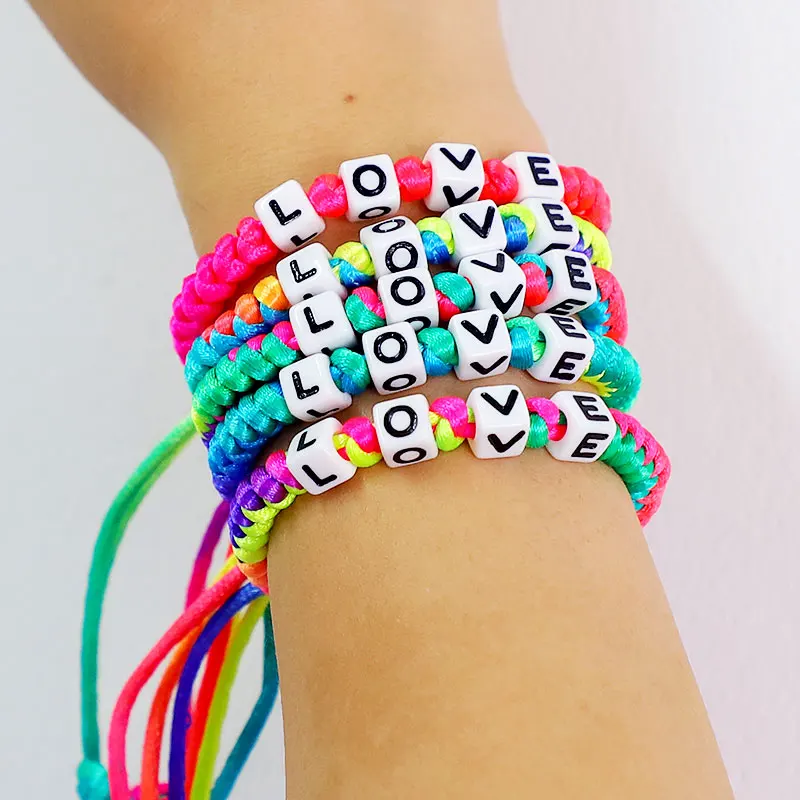 

KOMi Handmade Resin Evil Eye Small Beads Colored Rope Weave Bracelets Women's Adjustable Pull Tie Bracelets Jewelry Bijoux K6419