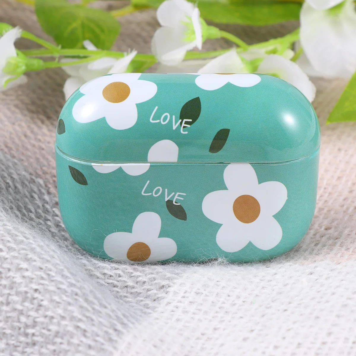 

1pc Earphone Protective Case Cover Hard Case Shok-proof Anti-lost Compatible for Apple Airpods pro (White Flower Pattern)