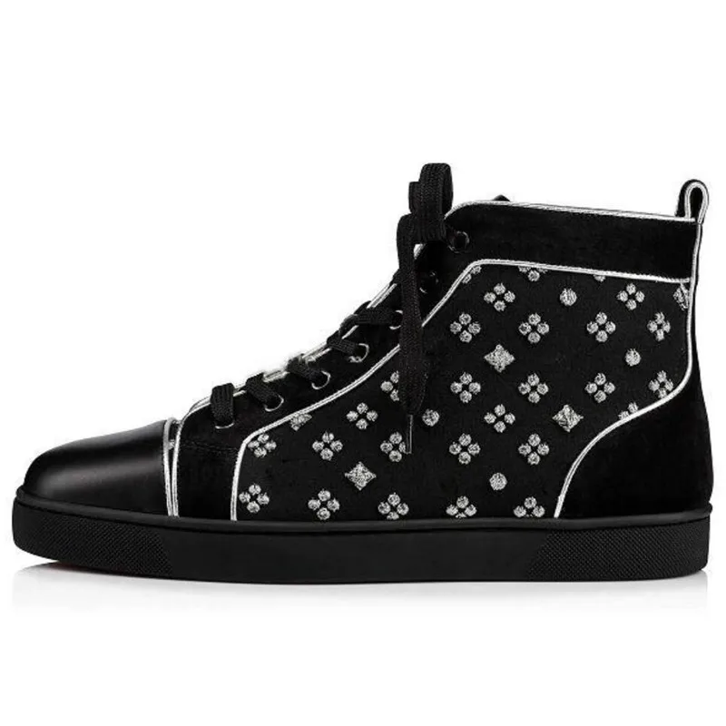 Кроссовки с красной подошвой; Мужская обувь; высокие кроссовки с принтом; sneakers35-46 из лакированной кожи