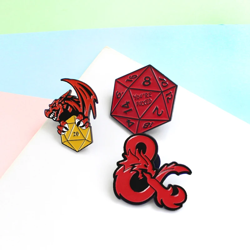 Эмалированные булавки D20 в виде красных подземелий и драконов Ты-Ф кед для