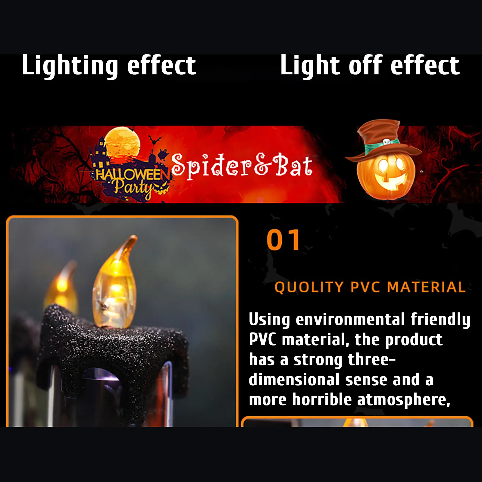 LED Candles Lights Skull-Pumpkin Led Flameless Battery Operated Moving Artificial Tea Light for Halloween Party 10x17 cm |