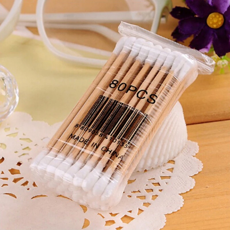 Herramienta de limpieza de o&iacute;dos de madera con bastoncillos de algod&oacute;n de doble cabeza 30 Uds 35 Uds.-4