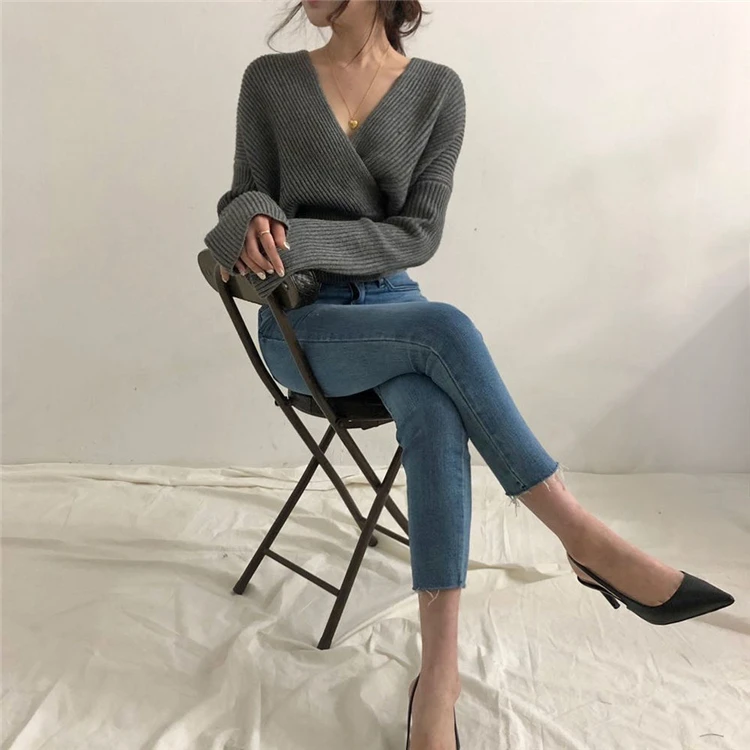 Colorfaith New 2019 Autumn Winter Women Sweaters Knitting V-neck Cross Wild Fashionable Sexy Pullovers Female Lady Tops SW7777 | Женская