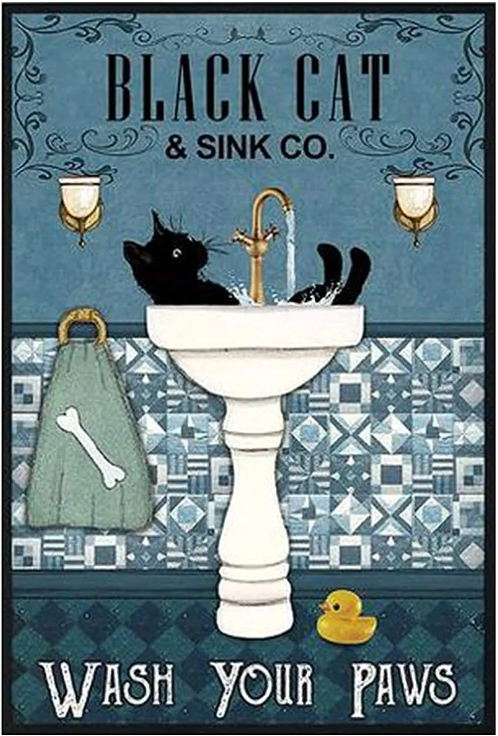 

Черная кошка «мыть лапы», ретро металлический жестяной знак, винтажный алюминиевый знак для дома, кофе, Настенный декор 8x12 дюймов