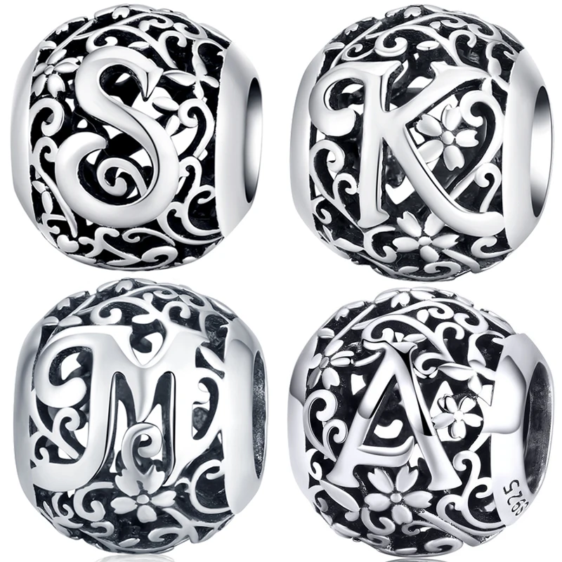 Женский Круглый браслет из серебра 925 пробы с буквами A M|Бусины| |