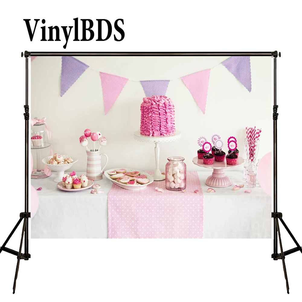 

VinylBDS Photo Background Newborn Birthday Photography Background Lollipop and Cake Table Backdrop for Children Photo Shoot