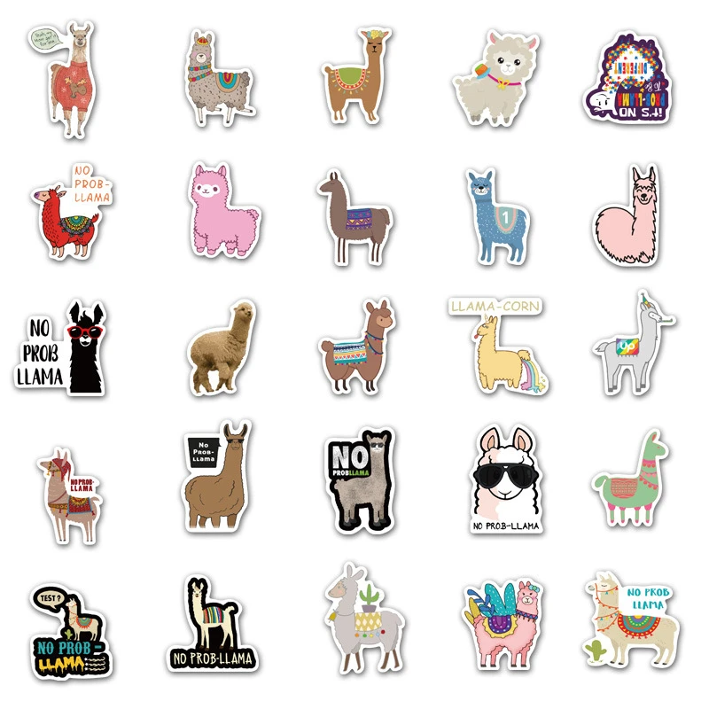 50 Pcs Cute Alpaca Sheep Animal Sticker Llama Camel Kawaii Cartoon For Scrapbook Skateboard Laptop Car Toy Decals Sticker images - 6