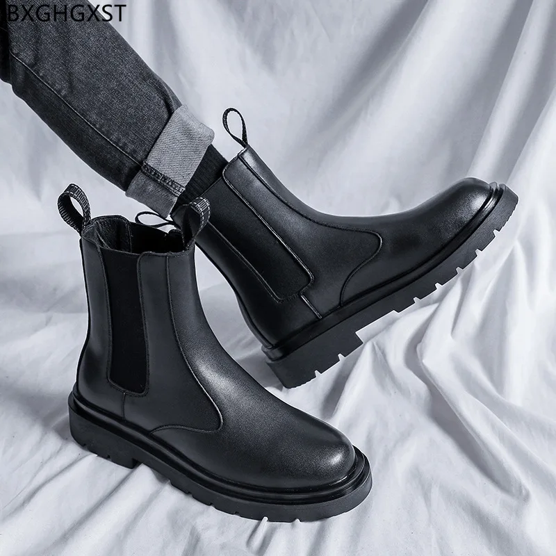 

Motorcycle Boots Men Casual Shoes Platform Chelsea Boots for Men Male Chunky Boots for Man 2023 Winter Shoes Men Chaussure Homme