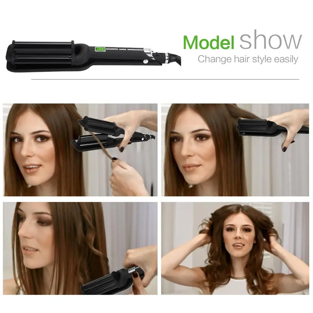 32Mm Deep Wave Hair Curling Irons Ceramic Triple Barrel Big Curlers Corrugated Styler Tools Electric Curl | Красота и здоровье