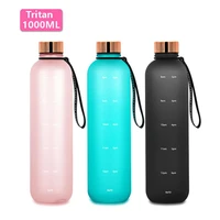 1l sports water bottle gradient color bottle with bounce cover time scale reminder frosted leakproof cup for outdoor sports