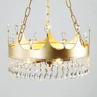 creative childrens room decoration king crown chandelier fairy tale design golden metal k9 crystal for bedroom led lighting