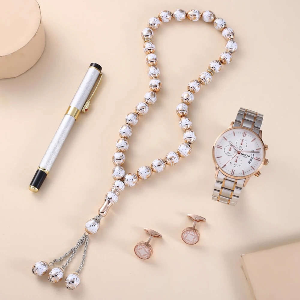 

Man Watch Gift Set With High Quality Box Luxury Quartz WristWatch Rosary Bracelet Cufflinks Pen Mens Watches Set For Men s Gift