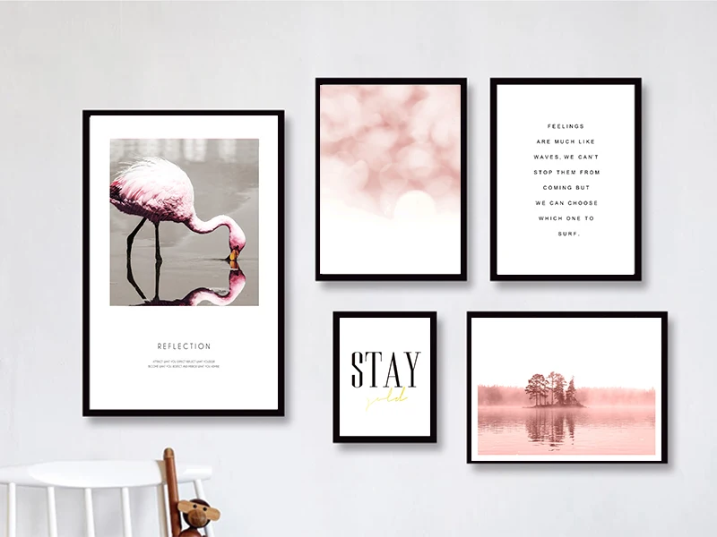 Настенная картина в скандинавском стиле с изображением фламинго розового пляжа