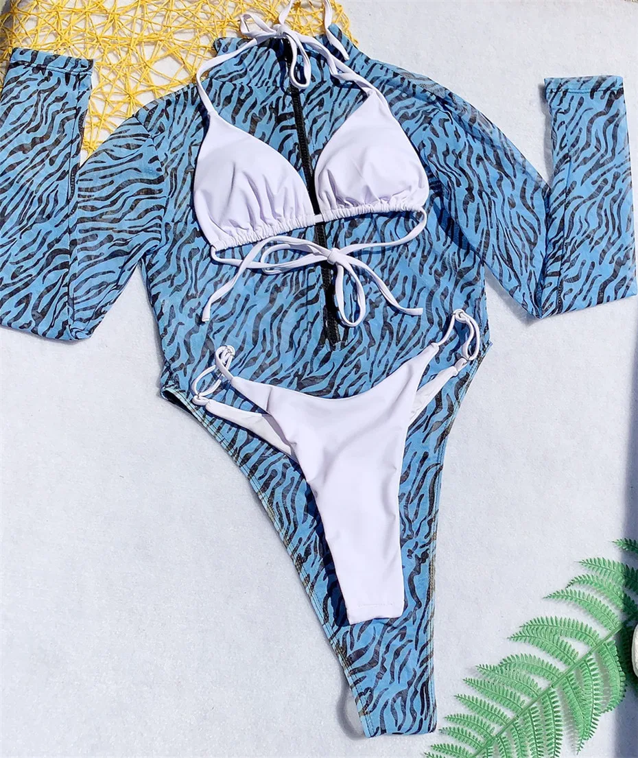 Новый трехкомпонентный купальник с леопардовым принтом и из сетки для женщин 2019 года, сексуальный бикини-комплект с эффектом push-up, монокини бразильского стиля.