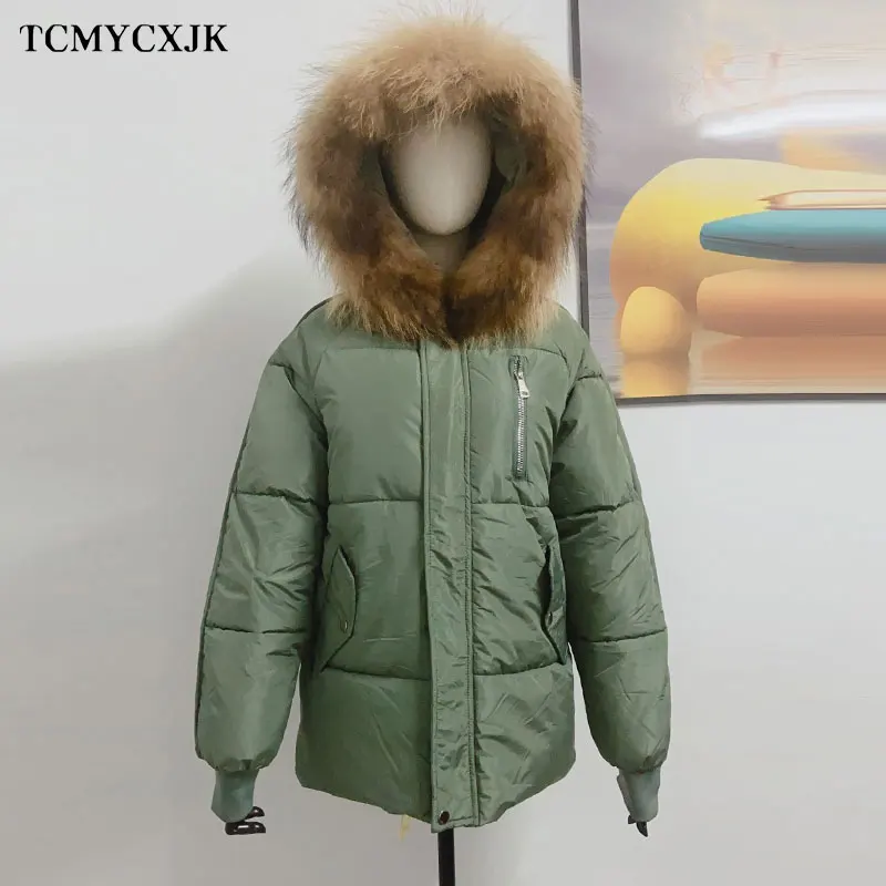 Новинка 2022 Женская парка с воротником из натурального меха енота модная женская