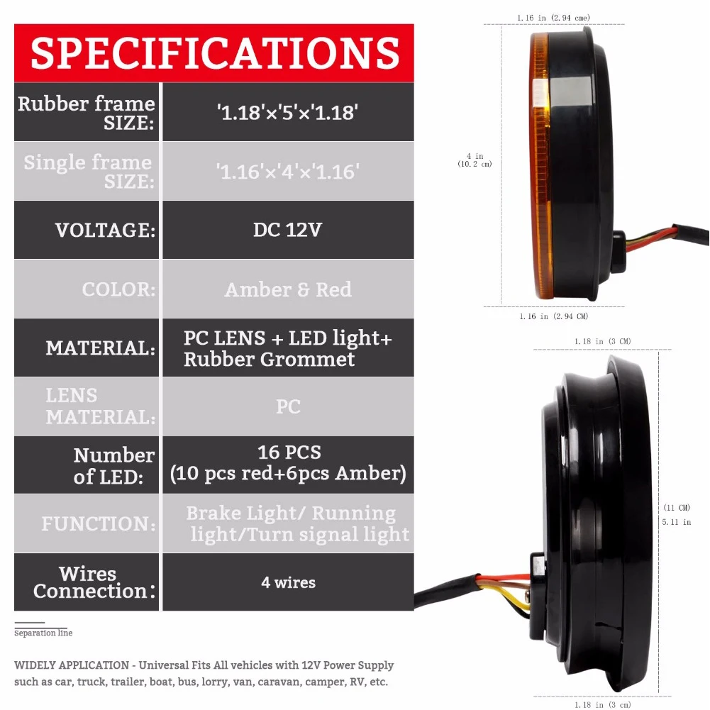 Задний фонарь для грузовика 4 дюйма с резиновой втулкой 2 шт. | Автомобили и