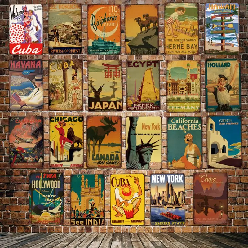 

[ DecorMan ] Travel Cites JAPAN CUBA NEW YORK INDIA CANADA Tin Signs Custom wholesale Metal Paintings Bar PUB Decor LT-1785