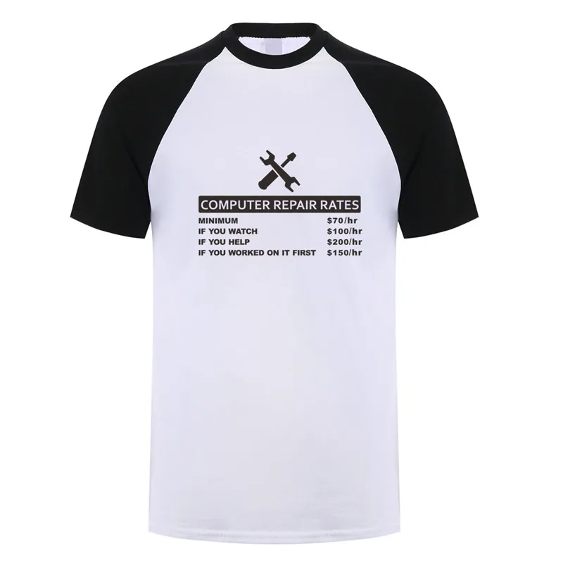 white black sleeve Забавная футболка с компьютерным принтом, летняя мужская футболка с коротким рукавом и круглым вырезом, хлопковая футболка, топы с компьютерным ремонтом, Мужская футболка, OZ-154 - Цвет: white black sleeve